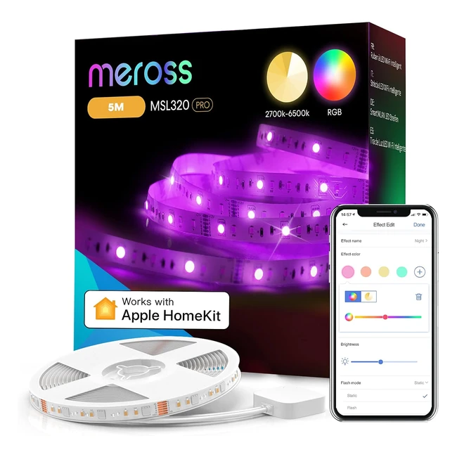 Tiras LED Inteligentes Meross 5m RGBWW - Control por Voz - Apple HomeKit Alexa Google Home - Temperatura Ajustable
