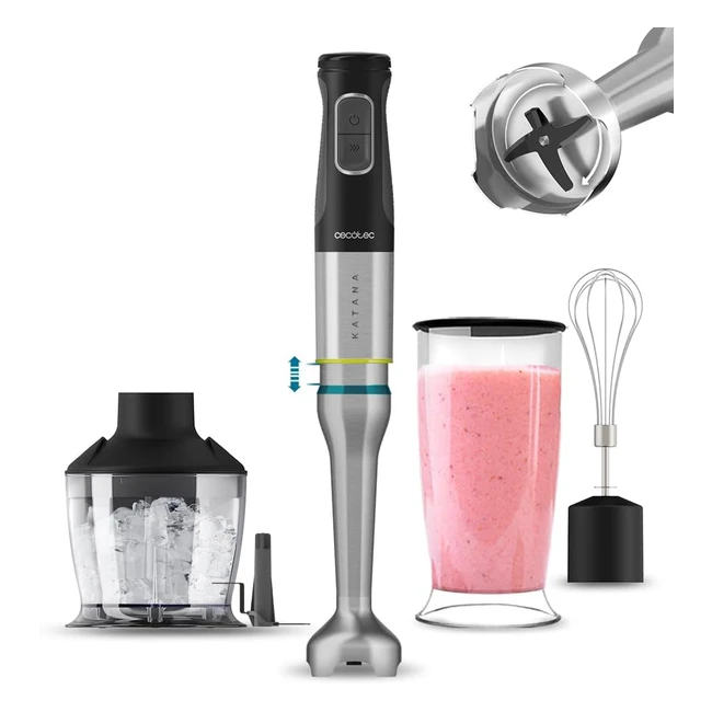 Frullatore a immersione Cecotec Katana TotalDestroy 1500 XL Cream Crush DK 1500W 21 Velocità e Turbo 4 Fogli con Titanio Nero