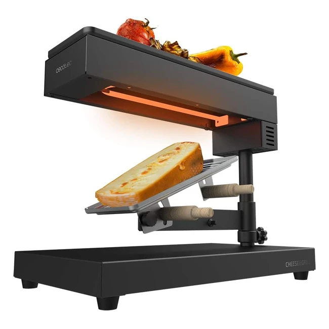 Cecotec Raclette Cheesegrill 6000 Nero - Potenza 600W - Grill - Acciaio Inox - Termostato Regolabile - 2 Spatole Legno - Griglia Antiaderente