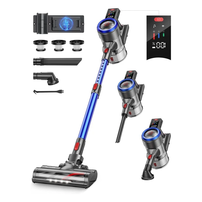BUTURE Aspiradora sin Cable 38Kpa 450W Estación de Carga en Pared Potente Pantalla Táctil 55 min Batería Escoba Suelo y Alfombra Mascota