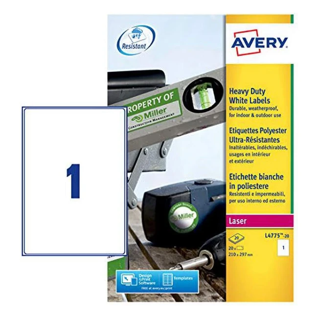 Etichette adesive Avery Italia L477520 poliestere bianco 20 fogli A4 210x297mm