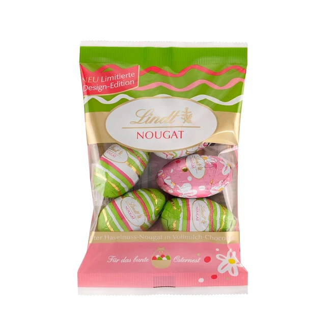 Lindt Schokolade Deko Edition Nougat Eier 90g - 5 Schokoladeneier aus zartem Haselnussnougat in Alpenmilchschokolade - Ostern Schokolade Geschenk