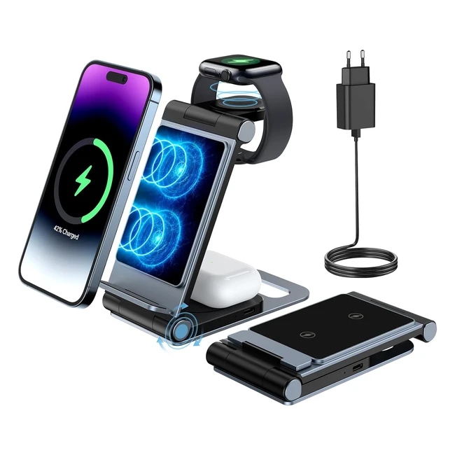 Cargador inalámbrico 3 en 1 para iPhone y iWatch - Soporte plegable - Modelo 1514131211xsxrx8