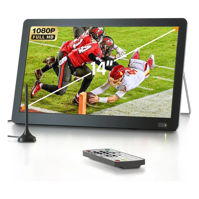 Desobry 14 Inch Portable TV 1080p Freeview Outdoor TV DVBT2 Tuner