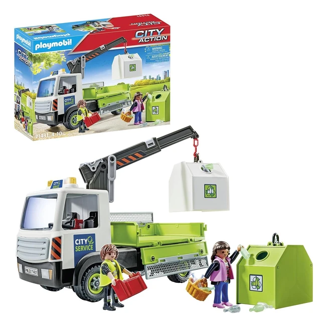 Playmobil 71431 Camiongrue de recyclage de verre City Action - Camion équipé d'une grue pivotante - Dès 4 ans