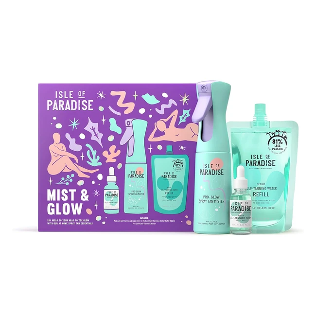 Isle of Paradise Glow Kit 30ml Green Drops 200ml Refill Pro Glow Mister