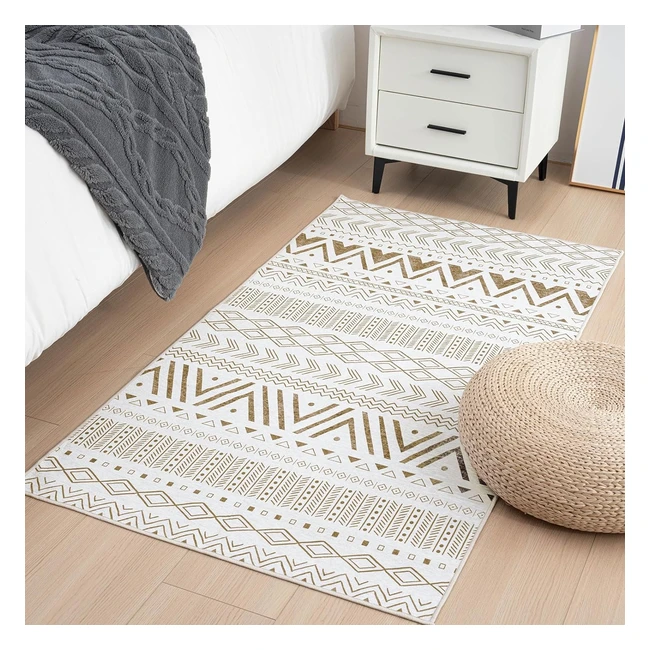 Vamcheer Tapis Salon Lavable 80x150 Mince Antidérapant Beige Blanc