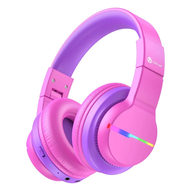 iClever BTH12 Kids Bluetooth Headphones 55H Playtime Volume Limited LED Lights Wireless Headphones for iPad Hot Pink