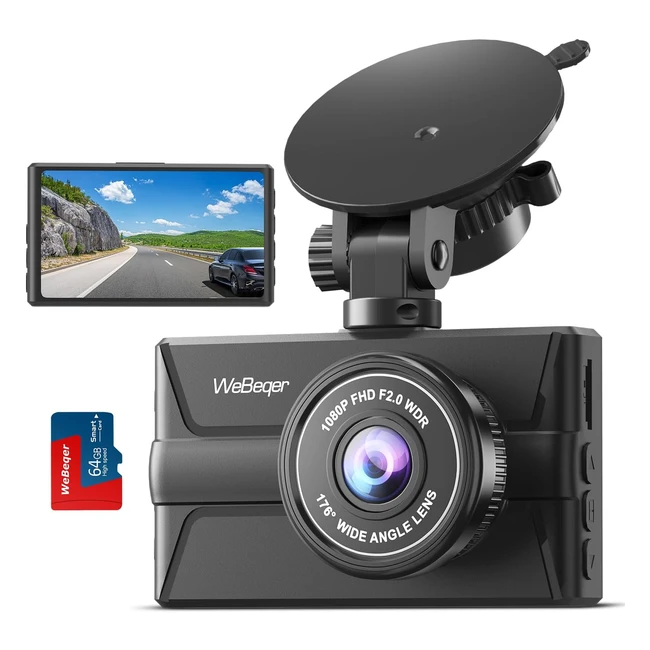 Dashcam Avant 1080P FHD Voiture Webeqer 176° Grand Angle Capteur Vision Nocturne WDR Mode Parking