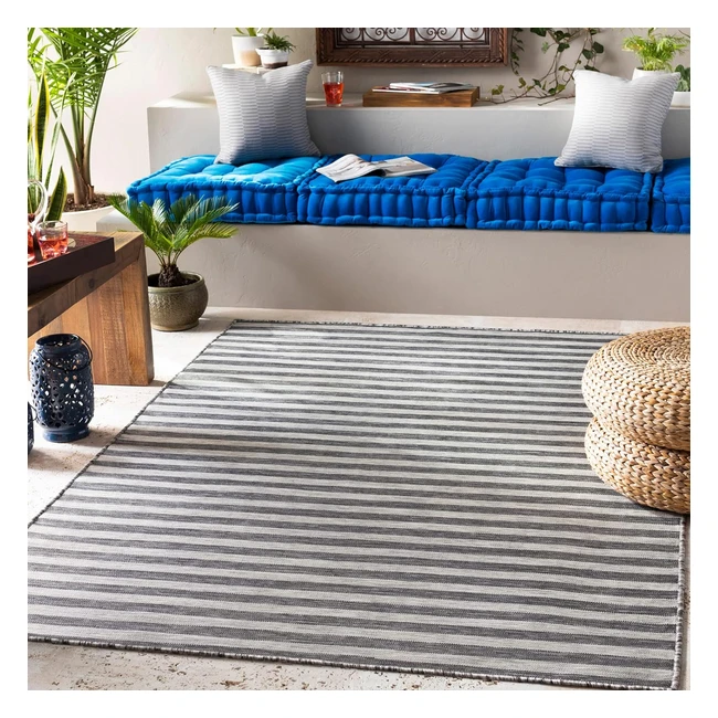 Surya Geometric Indoor Outdoor Rug Valencia Large 130x180cm Grey Cream Durable UV Weather Stain Resistant