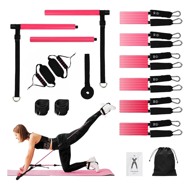 Niest Barra de Pilates Hierro 6 Bandas Látex 30-240lbs Musculación Gimnasio Casa Navidad