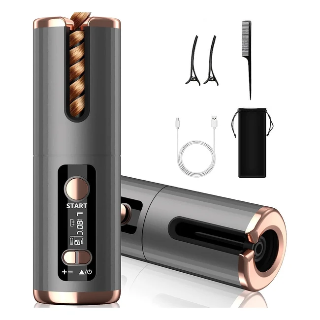 Rizador de Pelo Automático Kasakily Inalámbrico Recargable Portátil 6 Niveles de Temperatura