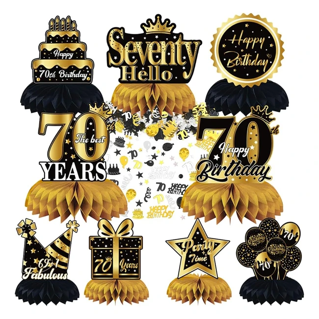 Décoration Table Anniversaire 70 ans - Nid d'Abeille Confettis Or Noir - Fournitures de Fête