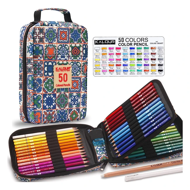 Kalour Matite Colorate Premium Set 50 Colori Portapenne Zip Artisti Principianti