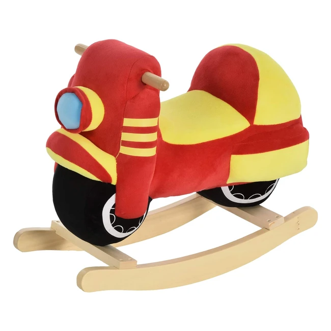 Homcom Kinder Schaukelpferd Baby Schaukeltier Motorrad mit Motorradgeräuschen Schaukelspielzeug Griffen für 18-36 Monate Plüsch Rot Gelb 60 x 25,5 x 48 cm
