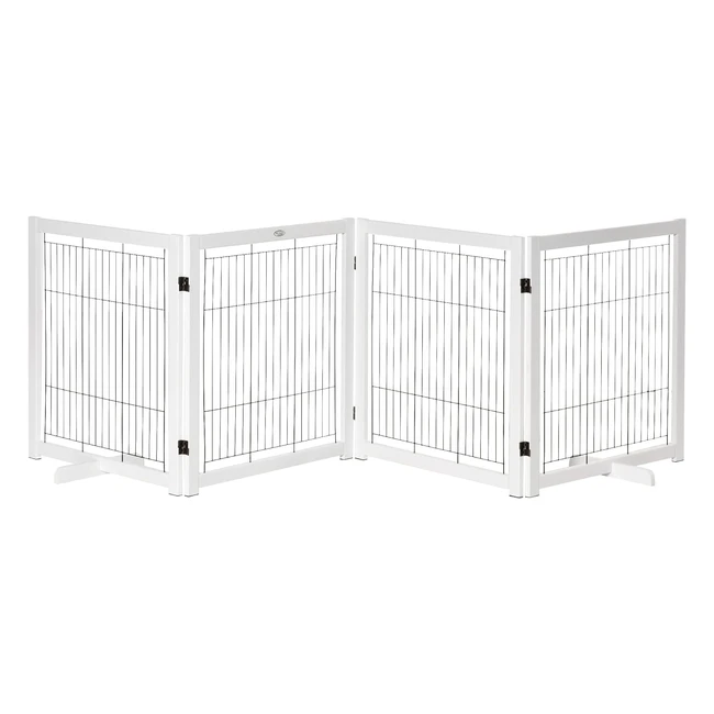 PawHut Holztür-Sicherheitstor für Hunde | Sicherheitstor Hund | Bidirektionales Faltstahl weiß 305 x 355 x 82 cm