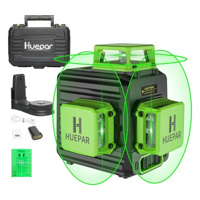 Huepar 3 x 360 Kreuzlinienlaser Li-Ionen Batterie Grün Selbstnivellierend B03CG Pro