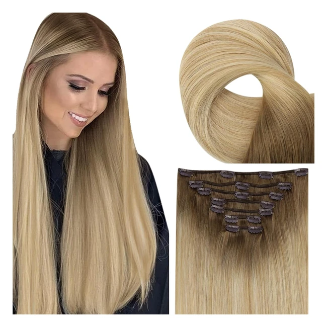 Fshine Clip In Estensioni Capelli Umani 45cm Castagno Marrone Ombre Miele Biondo Mix Platino Blonde
