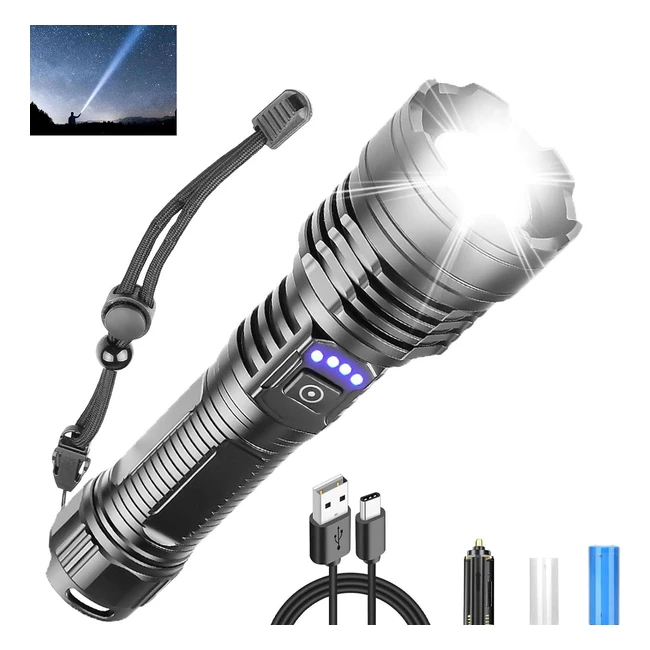 Torcia LED professionale 100000 lumen ricaricabile USB tattica portatile