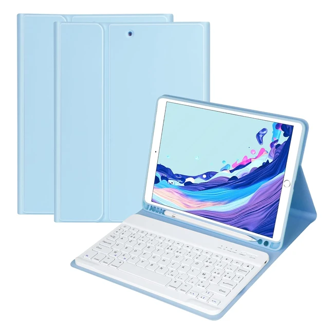 Clavier Coque iPad 10.2 9ème 8ème 7ème Génération 2021 2020 2019 iPad Air 3 2019 iPad Pro 10.5 AZERTY Français Amovible Bluetooth Sans Fil Etui Réveil Sommeil Automatique Bleu Clair