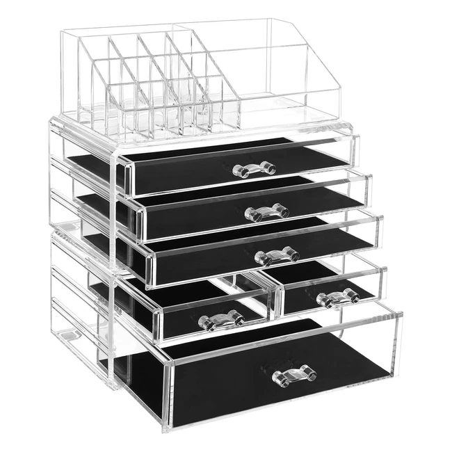 Songmics Large Acrylic Makeup Organizer JKA009TP - 6 Drawers, Waterproof Material, Transparent Design