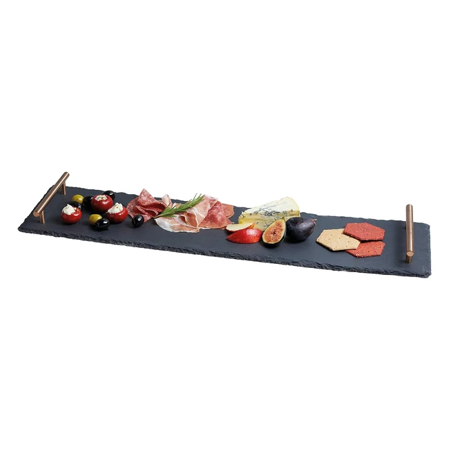Artesa Slate Serving Platter Tray with Copper Handles 60 x 15 cm - Ideal for Grazing and Buffets