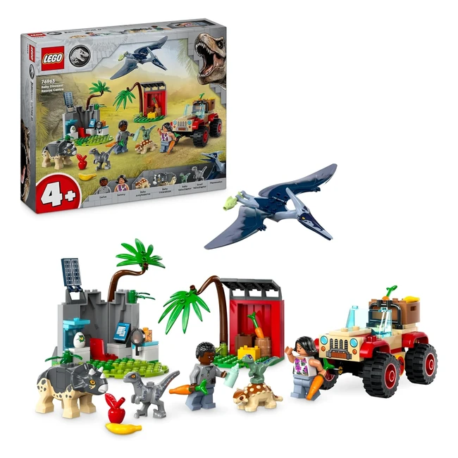 LEGO Jurassic World Centro de Rescate de Crías de Dinosaurio 76963 - Juego Infantil con Figuras de Triceratops, Anquilosaurio y Velocirráptor