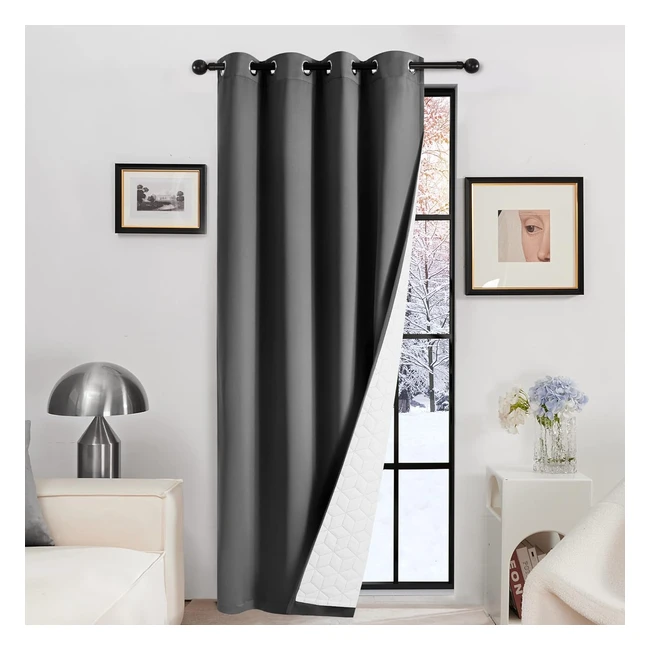 Deconovo Dark Grey Thermal Blackout Door Curtain 90 Inch Drop - Noise Reducing 52x90 1 Panel