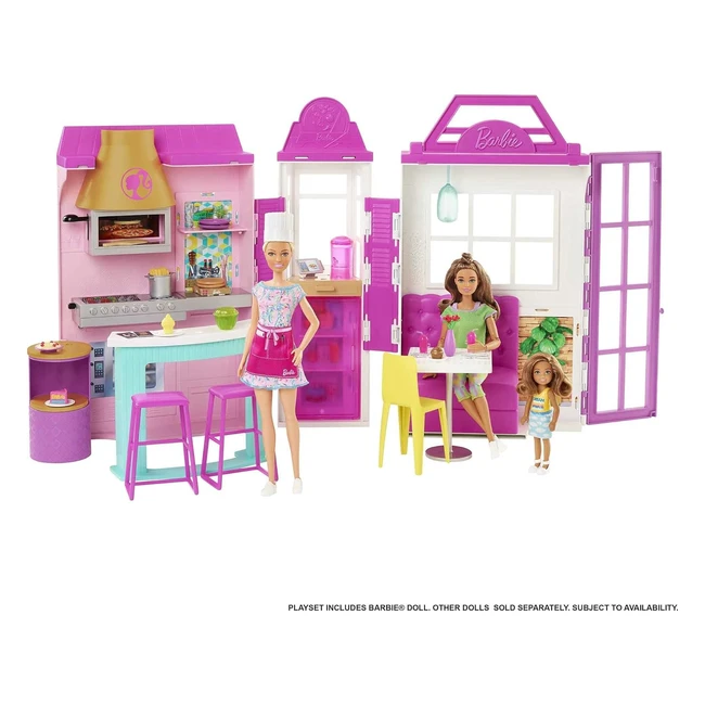 Barbie Cook N Grill Restaurant Playset - 25 Pieces - Kitchen Pizza Oven Grill - Gift for 3-7 Year Olds