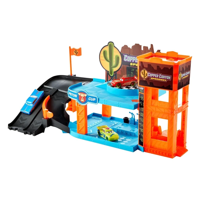 Disney Pixar Cars Glow Racers Playset 3 Toy Cars Copper Canyon Garage HPX75