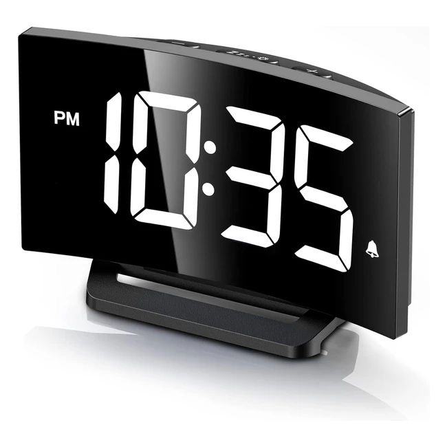 Goloza Digital Alarm Clock for Bedrooms | Modern Curved Design | Bright LED Numbers | 6 Levels Brightness | 2 Volume | 3 Tones | Snooze | Poweroff Memory | 12/24h