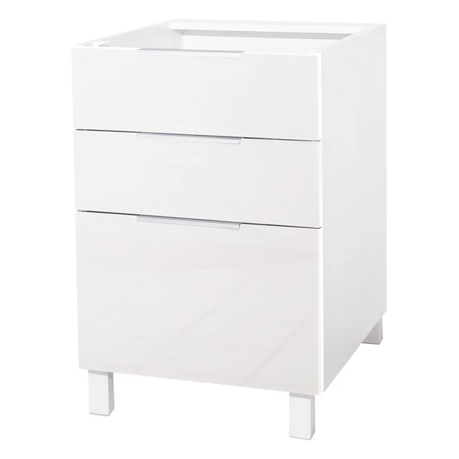 Meuble de cuisine Berlioz Creations avec 3 tiroirs blanc brillant 60 x 52 - Réf. 12345 - Design moderne