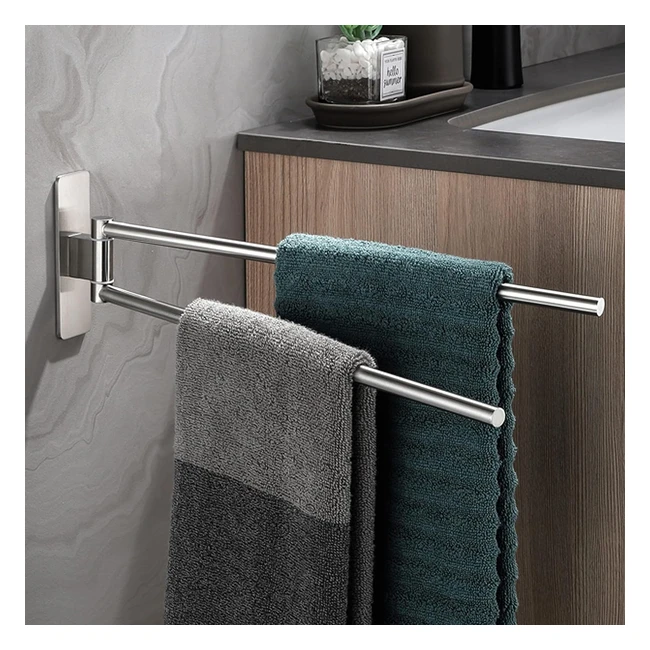 Porta asciugamani bagno 304 acciaio inox spazzolato adesivo 2 bracci girevoli