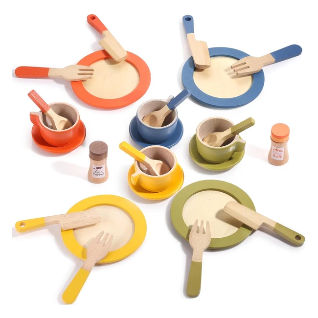 Set di piatti da cucina in legno per bambini Gagaku 26 pezzi - Regalo per bambini 3+ anni