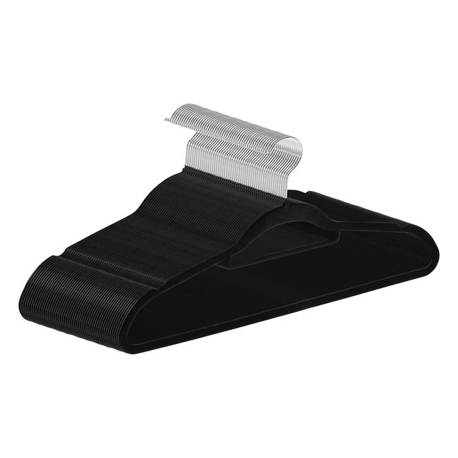 Juskys Kleiderbügel Samt 50er Set - Rutschfest & Platzsparend - Beflockt - Haken Drehbar - 50 Stück Aufhänger Schwarz