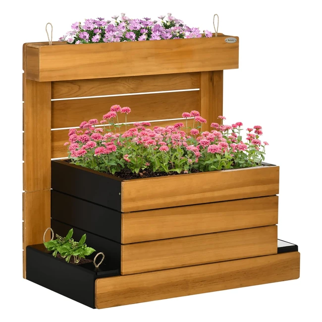 Outsunny Hochbeet mit 4 Pflanzgefäßen Blumenkasten mit Selbstbewässerungssystem Vliesauskleidung für Garten Terrasse und Balkon Holz Braun 795 x 495 x 80 cm