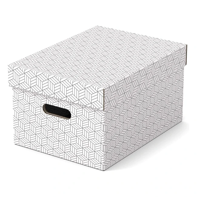 Esselte Lot de 3 Boites Rangement 100% Carton Recyclable Motif Géométrique Blanc 628282