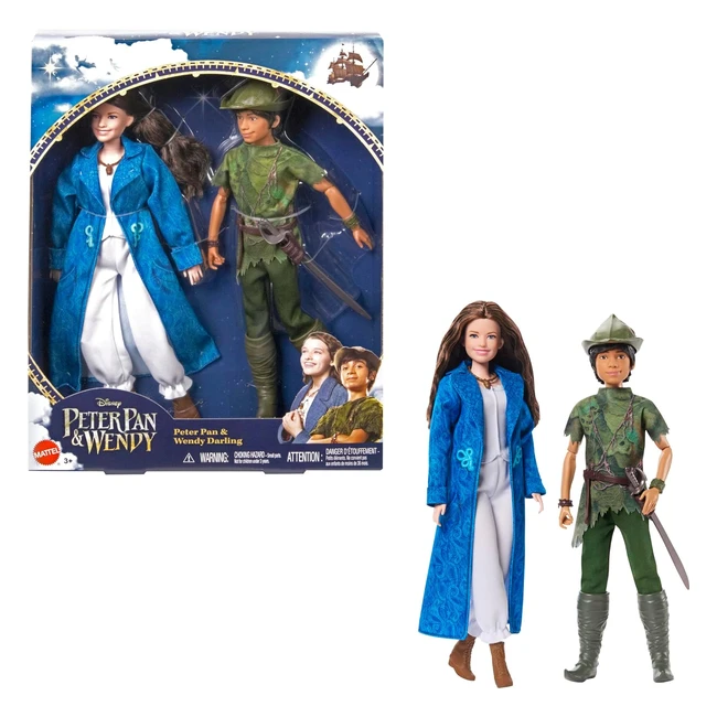 Disney Peter Pan & Wendy HNY36 beweglich mit typischen Outfits & abnehmbaren Accessoires weiche Stoffhosen für kreative Spielszenen Kinder ab 3 Jahre