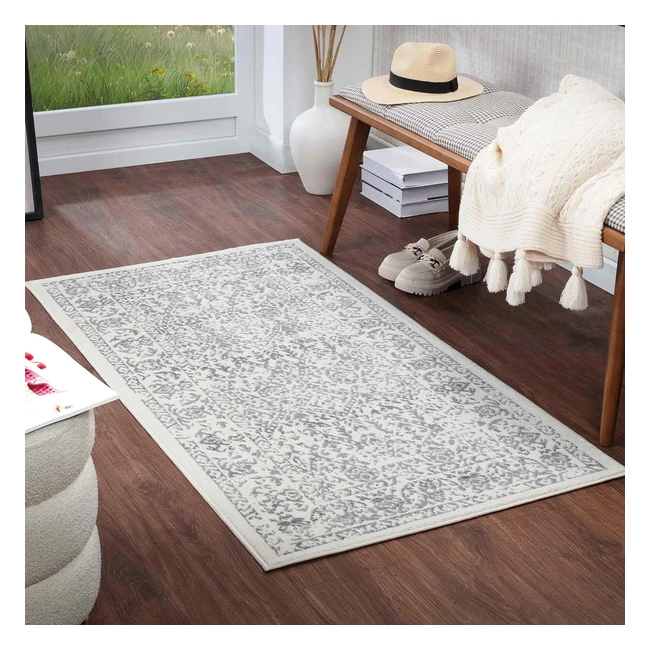 Tapis Vintage Surya Palermo 80x150cm - Design Traditionnel Oriental - Ivoire et Gris