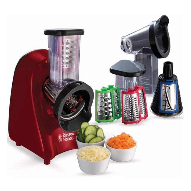 Russell Hobbs Gemüseschneider Elektrisch Schnitzelwerk 3 Reibeeinsätze Grob Fein Scheiben Desire Rot BPAfrei