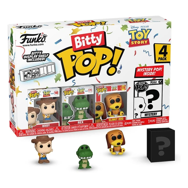 Funko Bitty Pop Toy Story Woody 4pk - Woody Rex Slinky Dog + Minifigura Sorpresa - 09 inch 22 cm - Juguetes Coleccionables