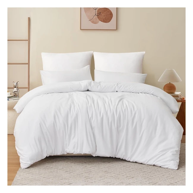 Housse de couette 200x200 blanc - Parure de lit adulte - Microfibre - 2 taies d'oreiller 65x65cm