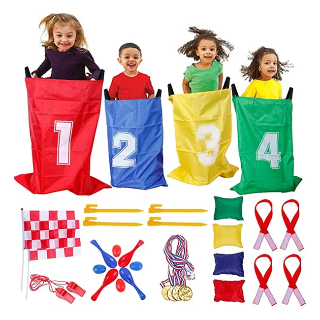 Goldge 32pcs 4in1 Ensemble de Sports Day Jeux Fournitures Course - Jeu de lancer sacs de fèves - Course aux oeufs