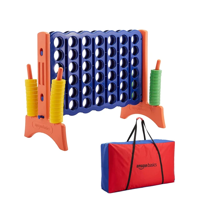 Jeu de société géant 4 en ligne Amazon Basics - Qualité premium sans BPA - 42 anneaux et sac de transport inclus