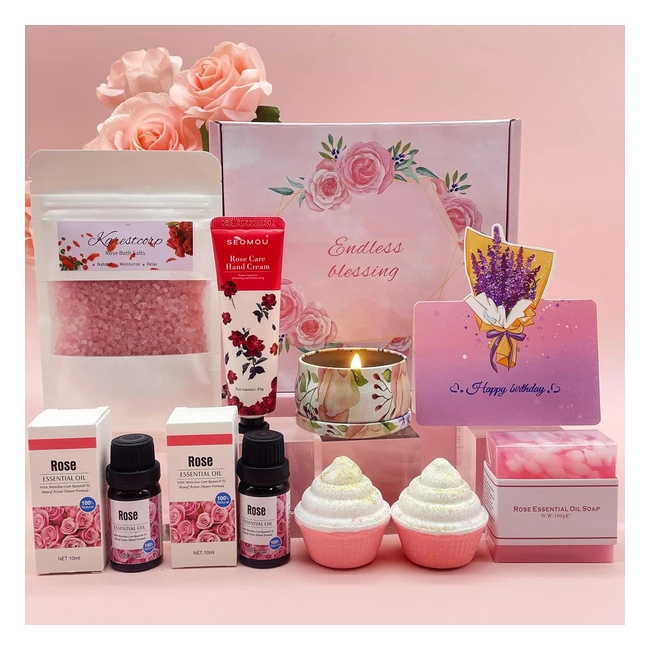 Birthday Gifts for Women Rose Pamper Set - Handmade Spa Bath Gift Box