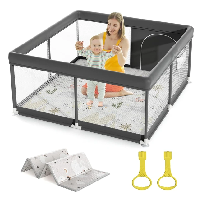 Parque Infantil Bebe Mloong 120x120cm - Corralito con Alfombra Reversible Impermeable Lavable