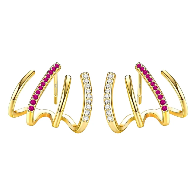 Heeya 18K Silver Plated Claw Earrings for Women - 925 Sterling Silver Post - Blue/Green/Red CZ - Hypoallergenic Studs