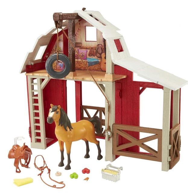 DreamWorks Spirit HDK56 Pferdestall Spielset mit Pferd Stall 3 Spielbereichen und 10 Spielteilen ab 3 Jahren
