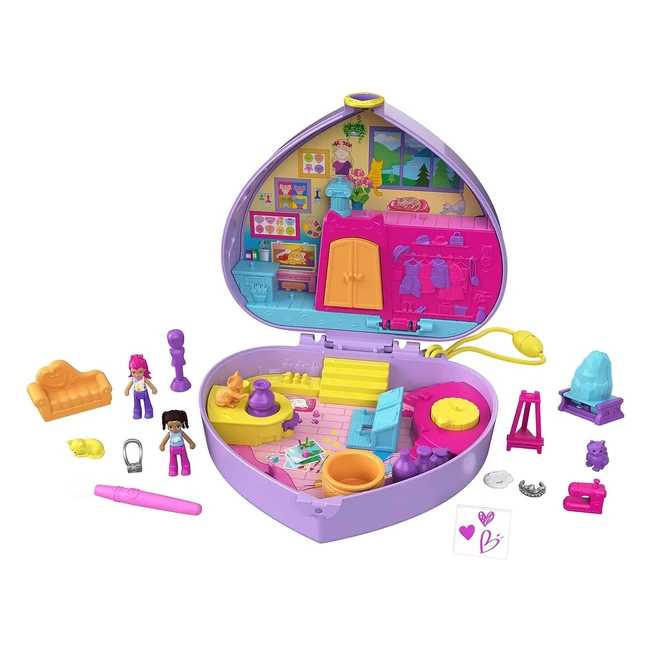 Polly Pocket HGT15 Kunstatelier Spielset Schatulle mit Micro Shani-Puppe und Freundin