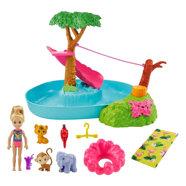 Barbie und Chelsea - Der verlorene Geburtstags-Spaß-Pool-Überraschungsspielset - Chelsea Puppe, Rutsche, Seilrutsche - Geschenk für 3-7 Jahre - GTM85